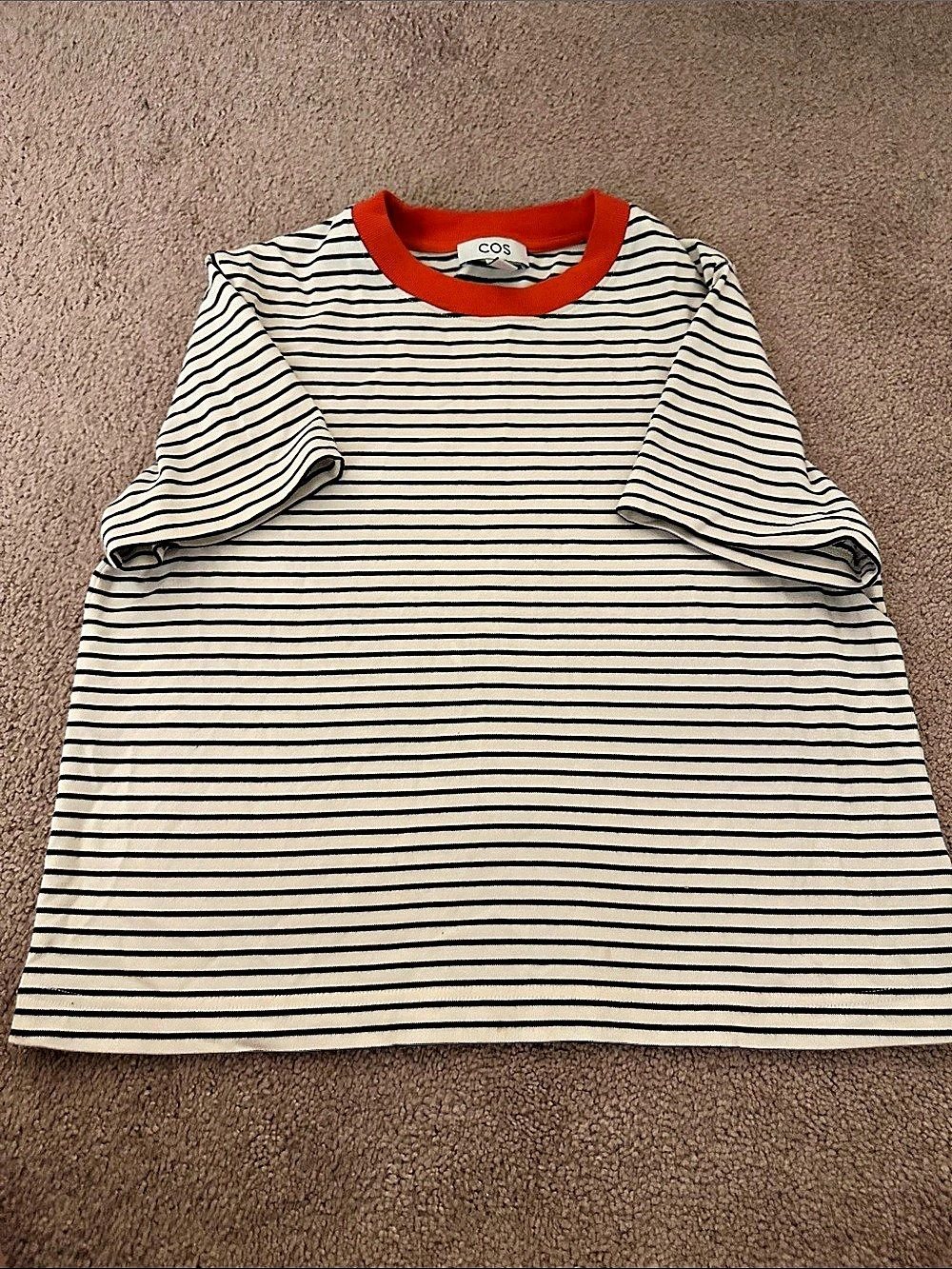 COS Striped Cotton T-Shirt with Contrast Ribbed Collar size M